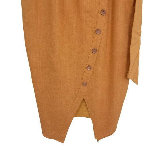 Selfie Leslie Midi Dress Mustard  Spaghetti Straps Button Details Belted Waist M - Picture 4 of 13